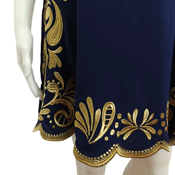 Lilly Pulitzer Quinn Halter Swing Dress Size XXS Navy Blue Gold Embroidery Lined - Picture 5 of 12